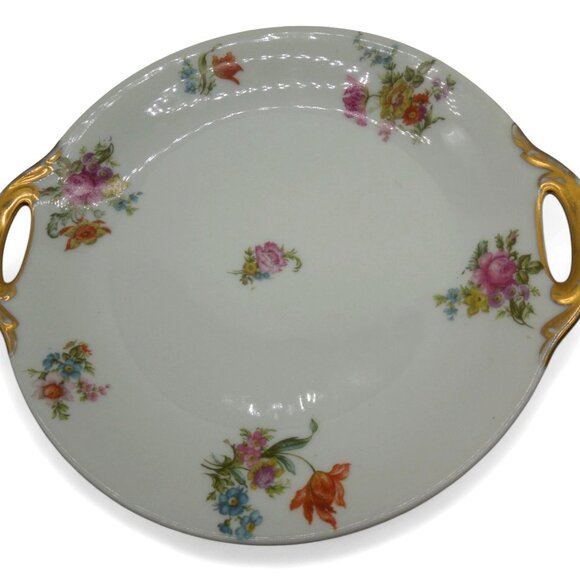 LIMOGES Porcelain Floral Platter With Gold Handles, France Vintage 11" - Picture 2 of 11